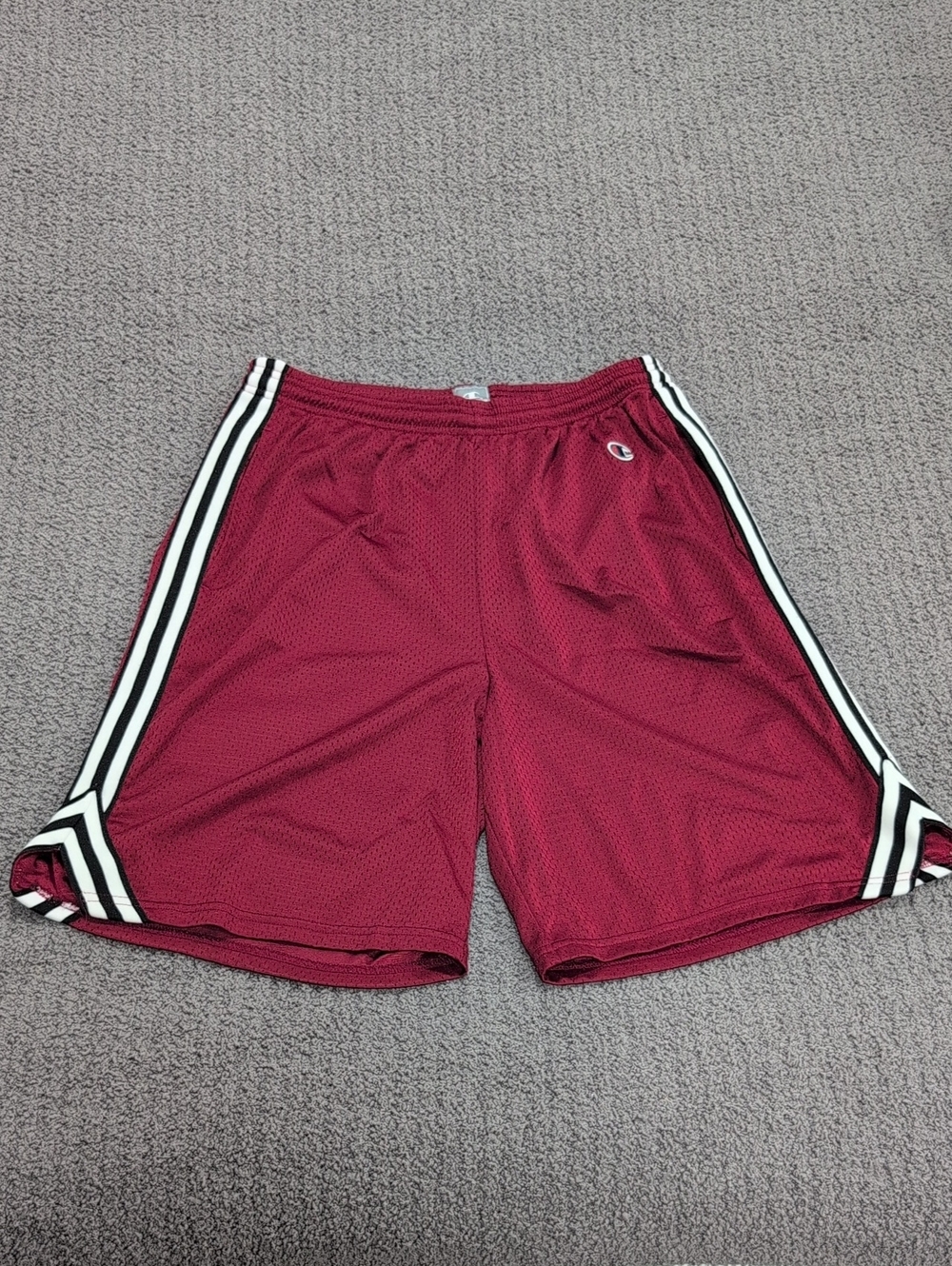 Champion Maroon Mesh Lacrosse Shorts with Black/White Side Stripes